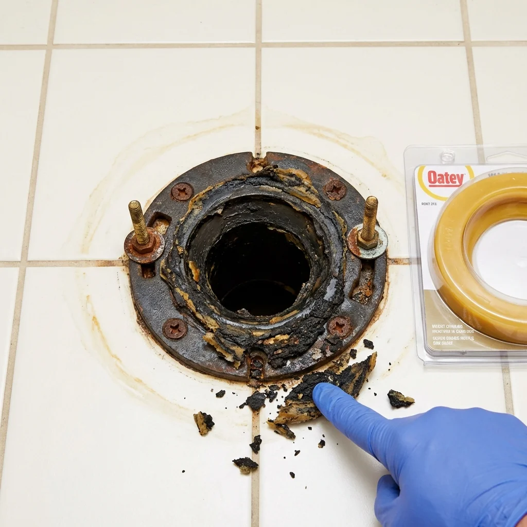 Failed wax ring showing water seepage at the base of a toilet in a Paonia, CO home